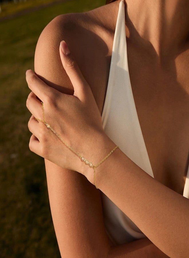 NICEIGHT 14K Gold Hand Chain Bracelet for Women Trendy Gold Plated Finger Ring Bracelet Adjustable Link Hand Chain Bracelets CZ Bead Link Bracelet Jewelry C - Image 4